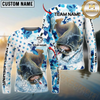 Maxcorners Fishing Blue White American Flag Personalized Name, Team Name 3D Shirt