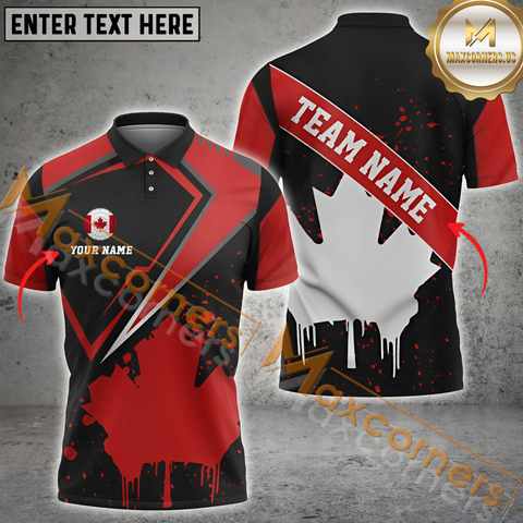 MaxCorners Darts Canadian Flag Customized Name, Team Name 3D Polo Shirt