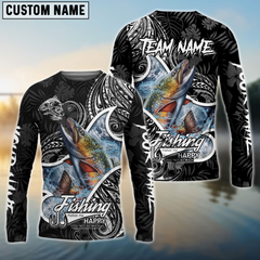 Maxcorners Trout Fishing Black White Maori Personalized Name, Team Name 3D Long Sleeve Shirt