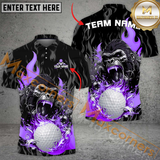 Maxcorners Custom Golf Team Jersey, Fierce Gorilla With Flaming Golf Ball Personalization Name And Team Name