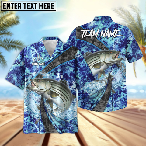 Maxcorners Striped Bass Fishing Wave Rider Personalized Name, Team Name 3D Hawaiian Shirt