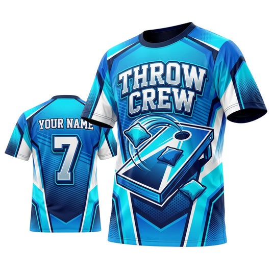 Maxcorners Cornhole Throw Crew Cyan Board Personalized Name 3D Unisex Shirt