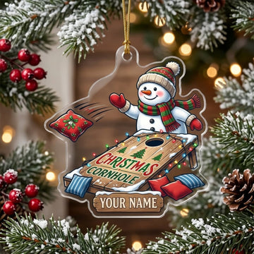 Maxcorners Cornhole Christmas Snowman Wooden Board Customized Name 3D Keychain And Ornament