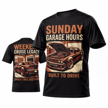 Maxcorners Personalized Car Classic Muscle Car 3D T-Shirt – Black Sunday Garage Hours Orange Classic Hot Rod