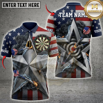 Maxcorners Darts American Flag Patriotic Star And Silver Dartboard Personalized Name 3D Unisex Shirt