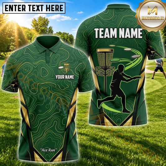 Maxcorners Disc Golf Green Geometric Player Silhouette Personalized Name 3D Unisex Shirt