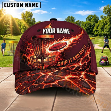 Maxcorners Disc Golf Red Fire Flying Disc Grip It Personalized Name 3D Cap