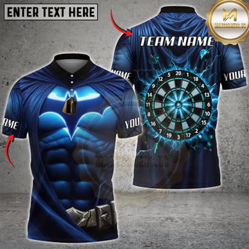 Maxcorners Darts Blue Black Muscular Armor Neon Blue Dartboard Personalized Name 3D Unisex Shirt