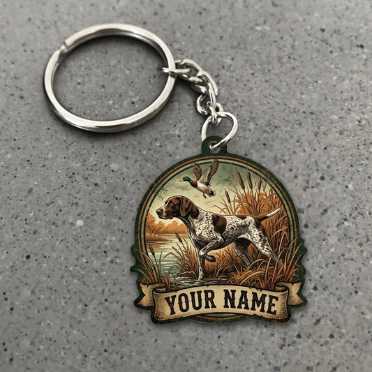 Maxcorners Duck Hunting German Shorthaired Pointer Flying Duck Marsh Custom Name Gift 2D Flat Acrylic Ornament, Keychain