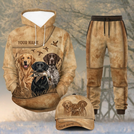 Maxcorners Duck Hunting Hunting Dogs American Flag Vintage Beige Personalized 3D Shirts