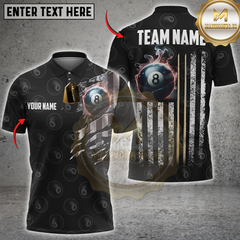 Maxcorners Billiards 8-Ball With USA Flag Stripes Personalized Name 3D Unisex Shirt