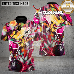 Maxcorners Bowling and Pins Splatter Strike Multicolor Customized Name, Team Name 3D Shirts