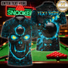 Maxcorners Billiard Apparel Flaming Skull Face Graphic Multicolor Customized Name 3D Shirt