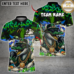 Maxcorners Gangster Crocodile With Bowling Multicolor Customized Name, Team Name 3D Shirts