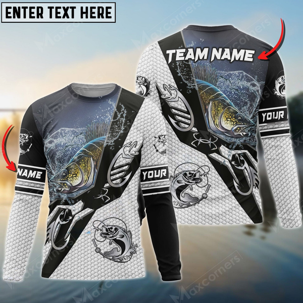 Maxcorners Walleye Fishing Target Locked Personalized Name, Team Name 3D Long Sleeve Shirt