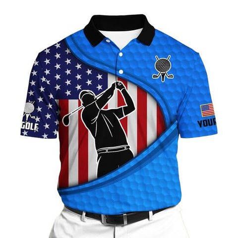 Maxcorner Customized Name Premium Unique US Flag Golf 3D Polo Shirt