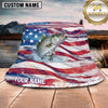 Maxcorners Fishing Watercolor American Flag Splash Personalized 3D Bucket Hat (13 Fish Species)