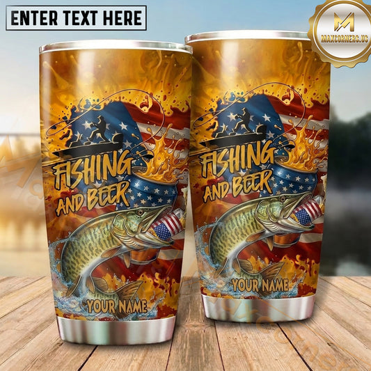Maxcorners Fishing Tumbler Retro Orange Fishing Beer Design Personalized Name Tumbler (13 Species)