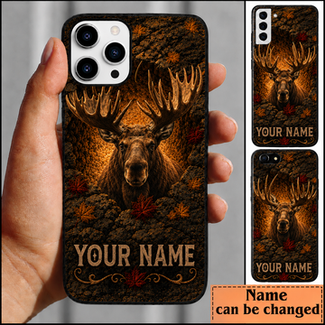 Maxcorners Hunting Moose Pinecone Autumn Leaves Customized Name Phone Case