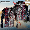 Maxcorners Fishing American Flag Smoke & Red DNA Helix Firefighter Icons Personalized Name, Team Name 3D Long Sleeve Shirt (Large Mouth Bass, Walleye, Trout, Crappie, Catfish, Pike)