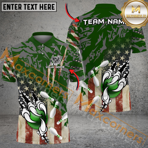 Maxcorners Ameircan Eagle Claws Bowling Jersey Multicolor Option Customized Name, Team Name 3D Polo Shirt