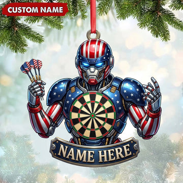 Maxcorners Darts Lover Patriotic American Flag Bodybuilder, Target Board Chest, Holding Darts Personalized Name Ornament 2D Flat