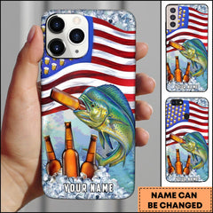 Maxcorners Mahi-mahi Fishing Phone Case American Flag Beer Bottles Fish Art Personalized Name 3D Phone Case