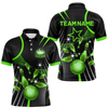 Maxcorners Black and Green Mens Bowling Polo, Quarter Zip Shirts Custom Bowling outfit men Team Jerseys LM1605
