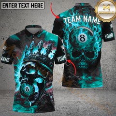 Maxcorners Billiard Pool Ball Inferno Skull Personalized Name Men And Women 3D Polo Shirt Custom Billiard Team Jersey (4 Colors)