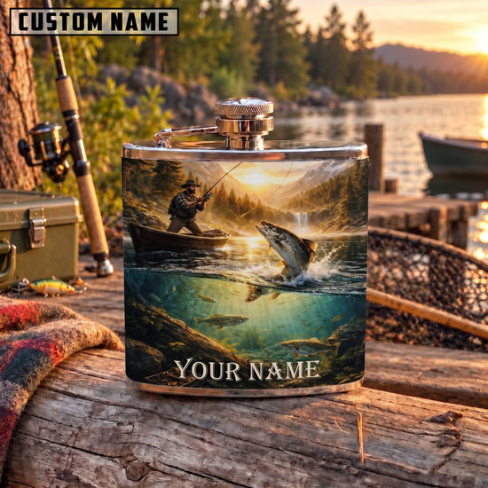 Maxcorners Fishing Marlin Ocean Sunset Scene Personalized Name 3D Hip Flask