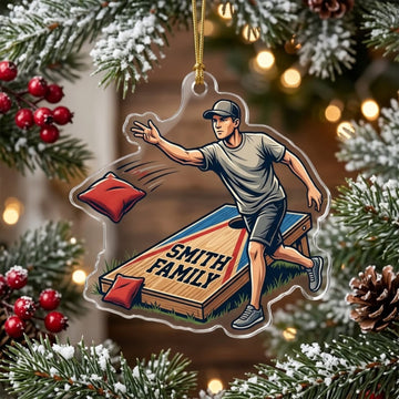 Maxcorners Cornhole Male Player Bean Bag Toss Customized Name 3D Keychain And Ornament