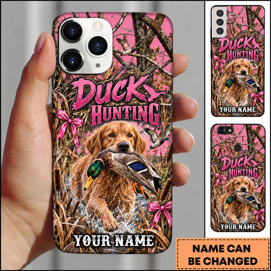 Maxcorners Duck Hunting German Wirehaired Pointer Pink Duck Hunting Graphic Personalized Name 3D Phone Case - Golden Retriever