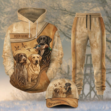 Maxcorners Duck Hunting Golden Retriever Rustic Beige Leather Personalized 3D Shirts