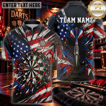 Maxcorners Darts & Patriotic Dartboard Skull Burst Graphic Customized Name, Team Name 3D Shirts