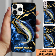 Maxcorners Marlin Fishing Blue Wave Gold Line Personalized Name 3D Phone Case