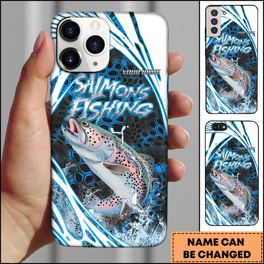 Maxcorners Salmon Fishing Electric Blue Splash Personalized Name 3D Phone Case