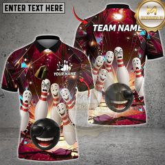 Maxcorners Bowling Cosmic Strike Fun Multicolor Customized Name, Team Name 3D Shirts