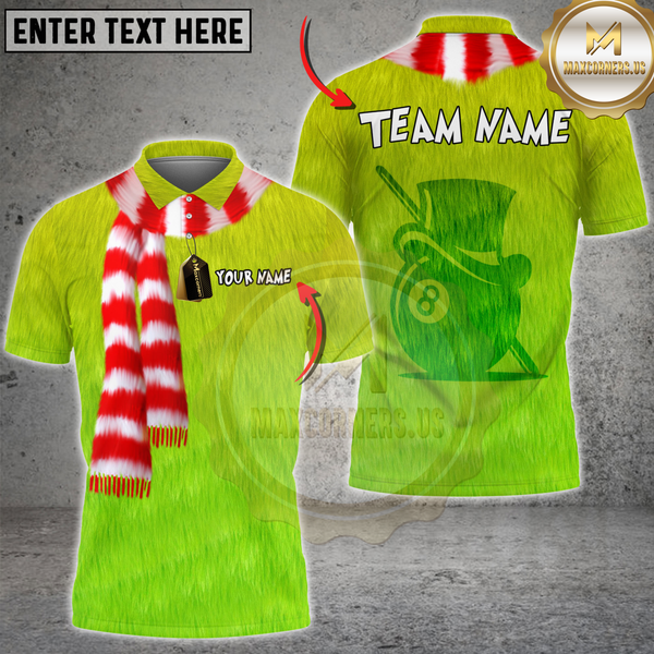 Maxcorners Billiards Green Furry Grinch Style 8 Ball Personalized Name 3D Unisex Shirt