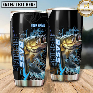 Maxcorners Fishing Tumbler Black Blue Vertical Splash Design Personalized Name Tumbler (13 Species)