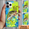 Maxcorners Neon Blue Lime Camo Splash Personalized Name Phone Case (13 Fish Species)