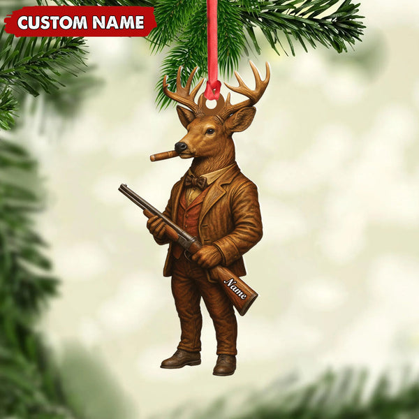 Maxcorners Personalized Acrylic Deer Hunter Christmas Ornament â€“ Custom Name Rustic Hunting Lodge Decor LM0110