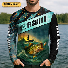 Maxcorners I Like Big Bass And I Cannot Lie Shirt, Funny Fishing T-shirt, SPF Shirt For Men, Gift For Fisherman