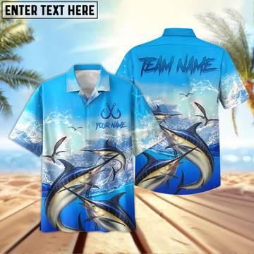 Maxcorners Marlin Fishing Seabird Sunset Personalized Name, Team Name 3D Hawaiian Shirt
