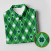 Maxcorners Green And White Lucky Four Leaf Clover Argyle Pattern St Patrick's Day Golf Shirt, Women's Golf Tops