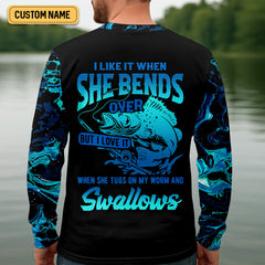 Maxcorners I Like It When She Bends Over Funny Fishing Shirt, Fishing Gifts For Men, SPF Shirt For Men