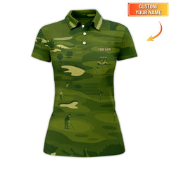 Maxcorners Personalized Golf Polos, Green Golf Course Pattern Custom Name Shirt For Golf Lovers, Crazy Golf Shirts For Men's