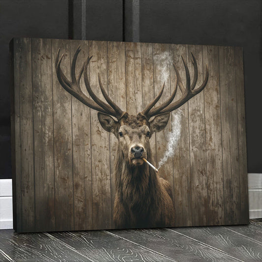 Maxcorners Rustic Deer Canvas Wall Art, Large Antler Stag on Wood Background, Farmhouse Cabin Hunting Decor Print