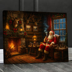 Maxcorners Christmas Santa Cabin Canvas Wall Art, Rustic Fireplace Holiday Decor, Cozy Farmhouse Christmas Living Room Print