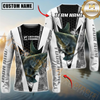 Maxcorners Fishing Black White Hexagon Hoodie Design Sun Protection Personalized Name, Team Name Long Sleeve Hooded