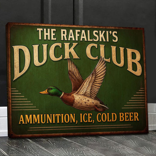 Maxcorners Personalized Duck Club Canvas Sign, Vintage Mallard Hunting Lodge Wall Art, Custom Name Rustic Man Cave Cabin Decor